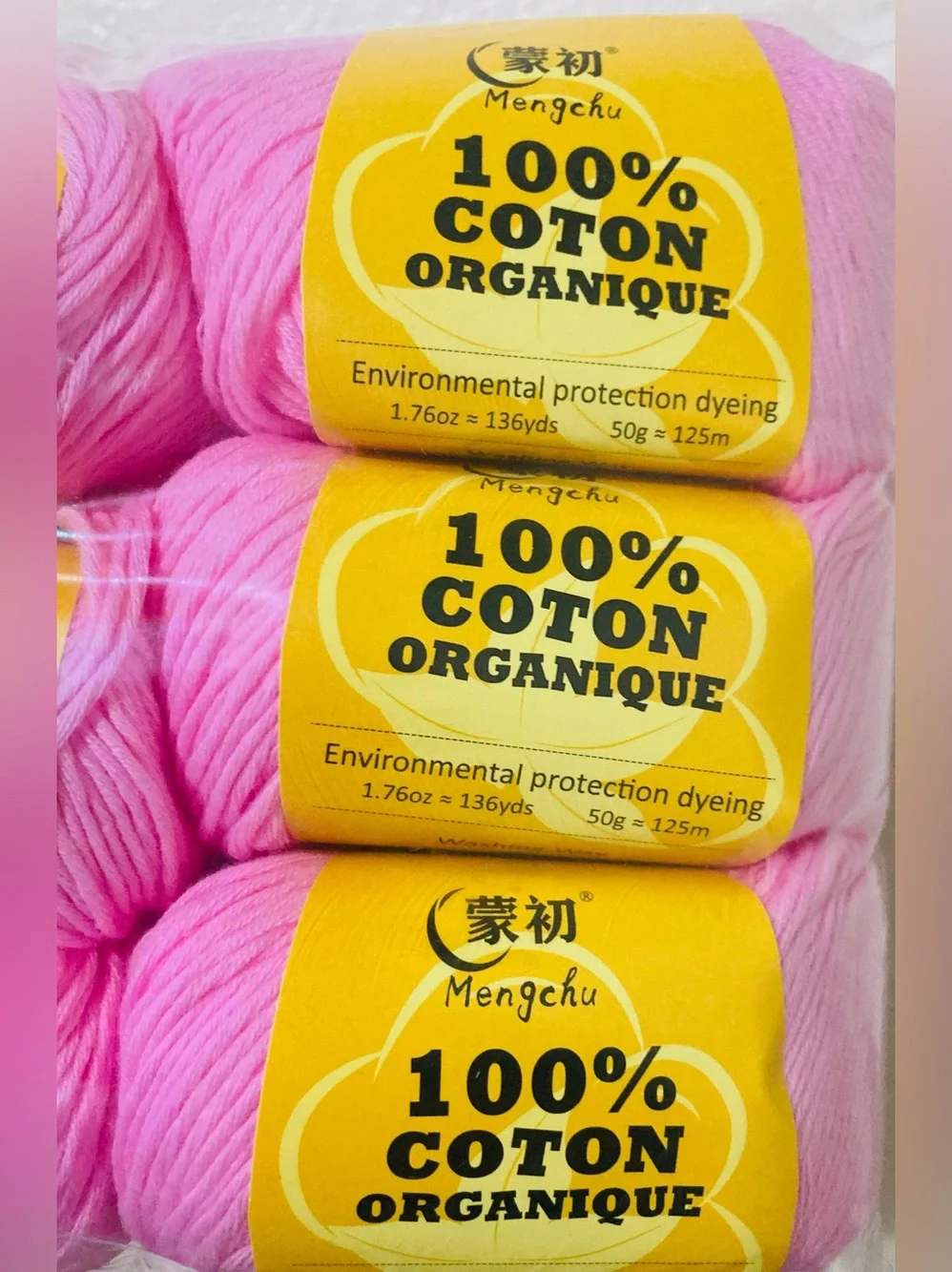 NWT 6 Mengchu 100% Organic Cotton Yarn Color: Cherry Blossom ~48g ea 10 oz total
